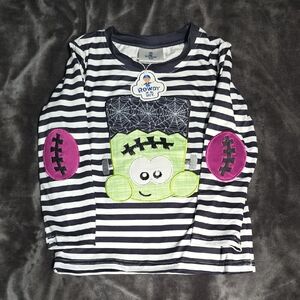 Striped Monster Shirt - Black, White, Green, Pink